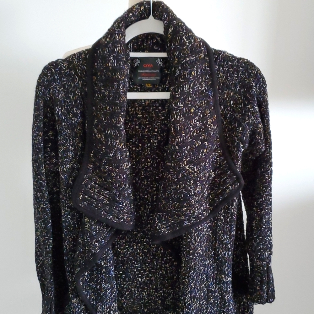 OYA women’s open front Cardigan with shawl collar/side pockets size S/M EUC